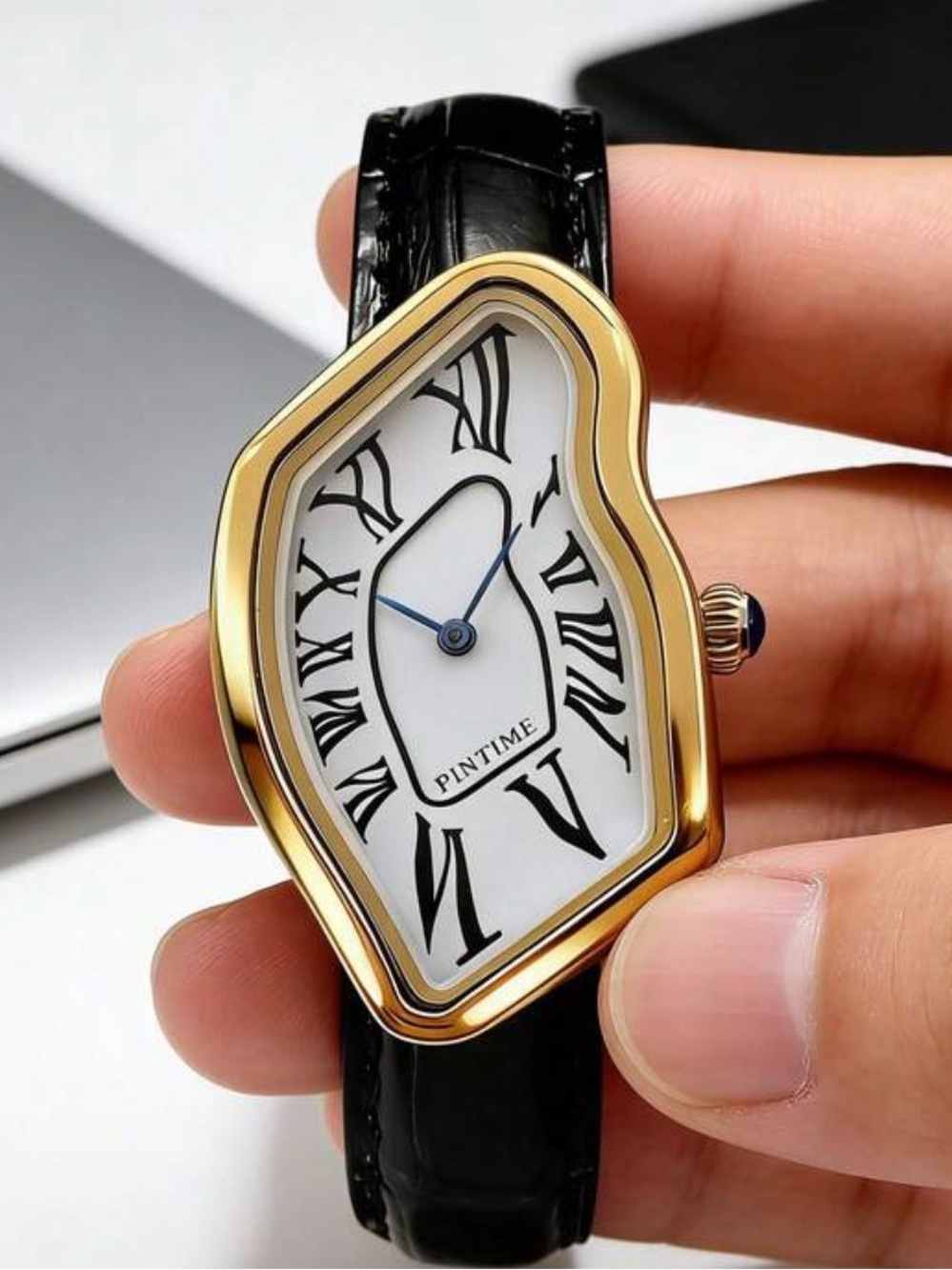 Women's Gold Asymmetric Leather Strap Watch